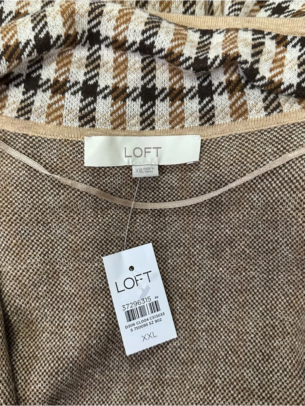 Loft Ann Taylor Brown Plaid 100% Cotton Open Front Lightweight Cardigan Sweater - Picture 10 of 14